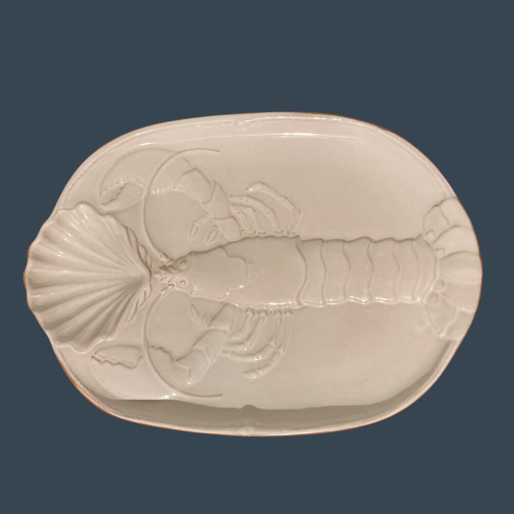 Romertoph Lobster Platter White Glazed Terracotta Rosa Reco Oval Serving Dish